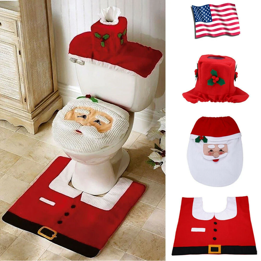 

3pcs/set Christmas Closestool Cover Mat Cover Set Santa Claus Toilet Seat Lid Tissue for Household Bathroom Accessories
