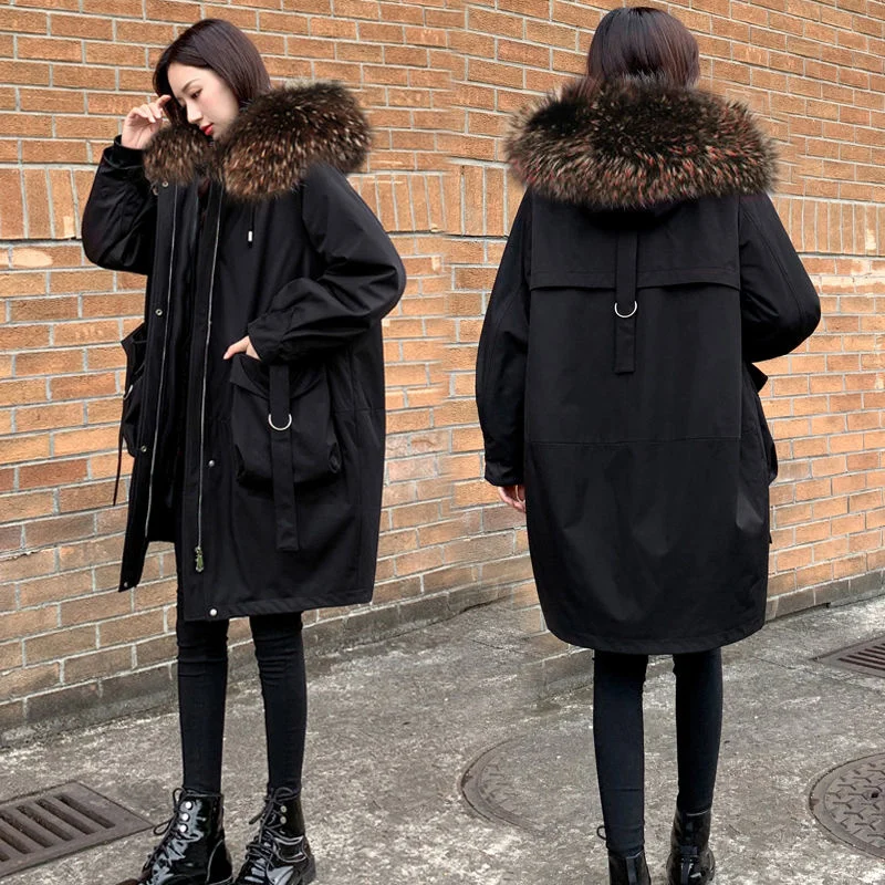 Winter 2021 New Leisure Western Style Overcome Women's Fake Fur For Women Coat Medium Long Loose Detachable Liner Harajuku Hat