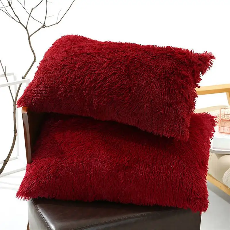 Pillow Cover Fluffy Soft Plush Cushion Solid One Side Faux Fur Decorative Cases For Home Sofa Waist Throw | Дом и сад