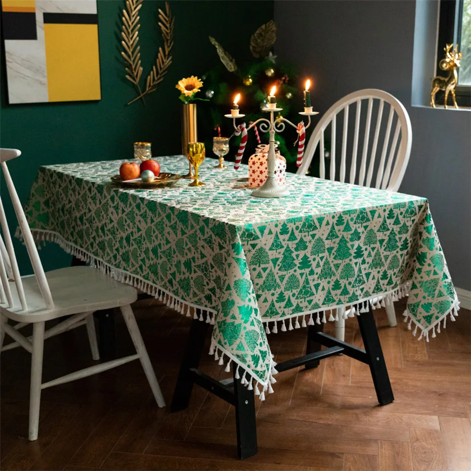 Рождественская скатерть с деревом хлопок лен настольные Чехлы для дома кухня