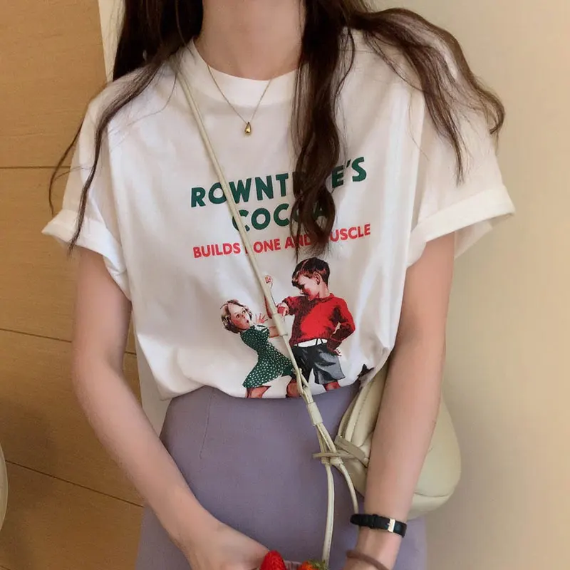 Женская Повседневная хлопковая футболка с коротким рукавом и круглым вырезом в