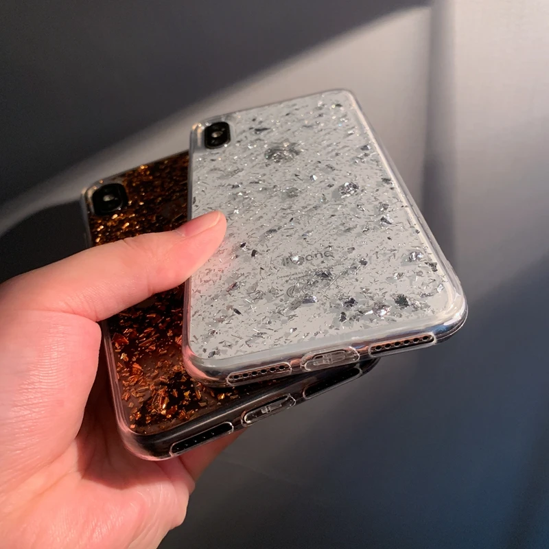 Для iPhone 6 6s 7 8 Plus 11 Pro X XS XR Max Блестящий сверкающий золотой фольгой блестки прозрачный мягкий Силиконовый ТПУ чехол для телефона чехол