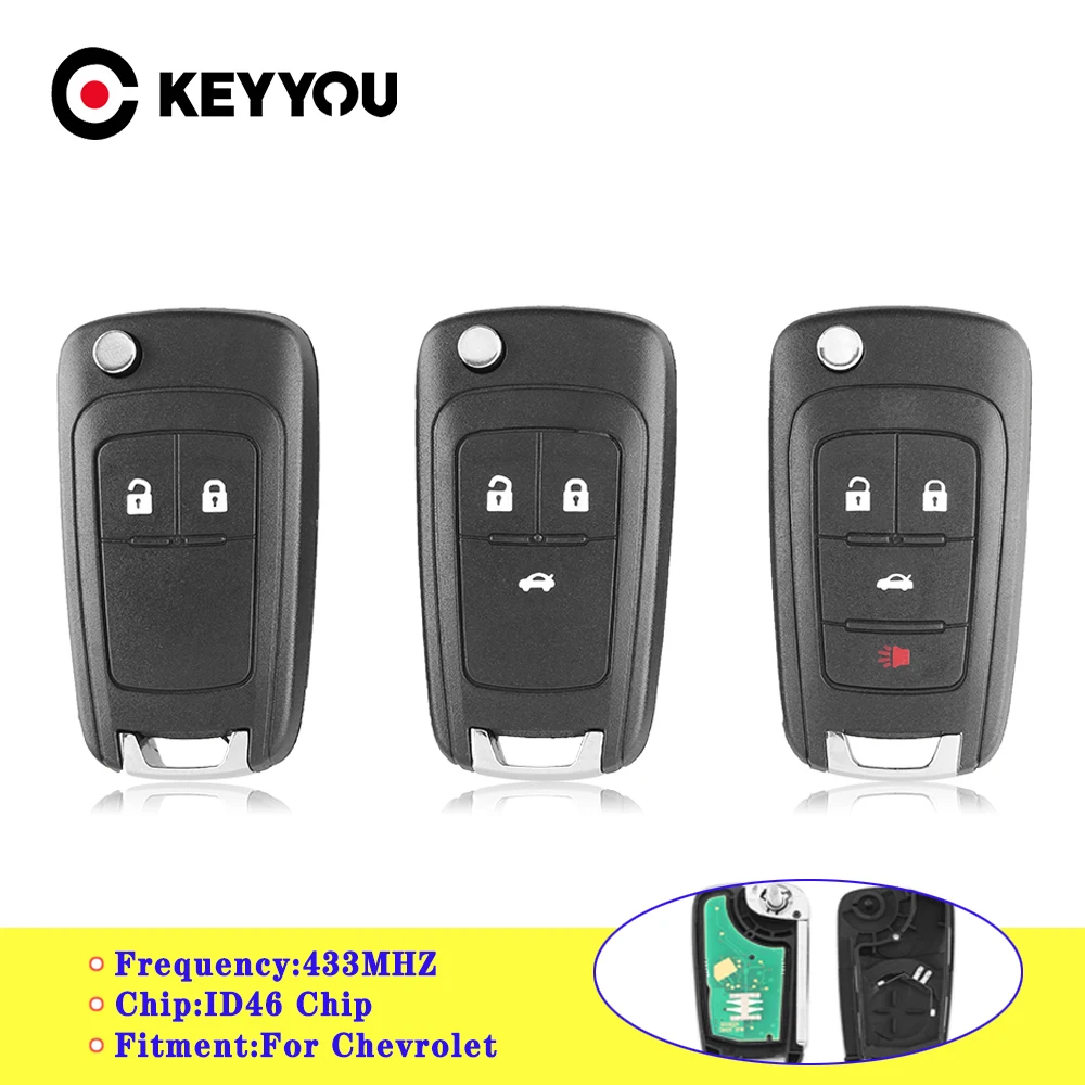 

KEYYOU For Chevrolet Cruze Malibu Aveo Spark Sail Remote 2/3/4 Buttons 433MHz Fob ID46 Chip With HU100 Blade Key Car Alarm