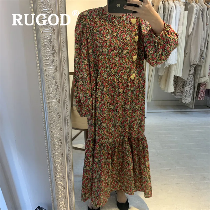 Женское платье в стиле ретро RUGOD винтажное с цветочным принтом и рукавами