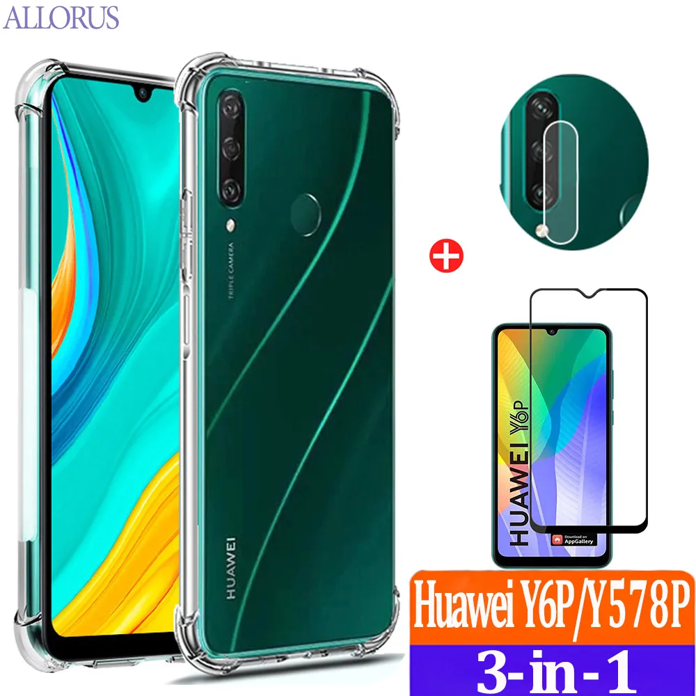 Силиконовый чехол Huawei Y6P для хуавей y6p Y5P Y8P телефона+камера+стекло Мягкий