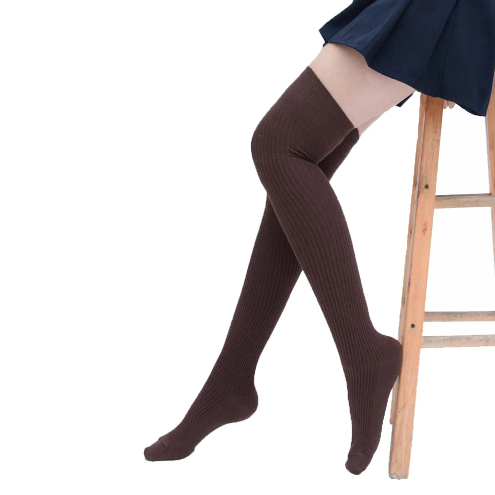 

Elegant Women Winter Solid Color Warm Thigh High Knitted Long Socks Over Knee Stockings