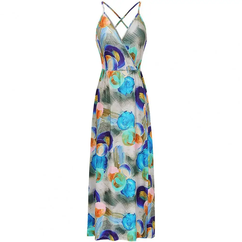 

60% Dropshipping!!New Women Dress Printed Sling V-neck Sleeveless Split Dress Summer Fashion 2021