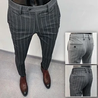 mens suit pants gray vertical stripes suit pants autumn new casual pants slim fashion british mens formal business trousers