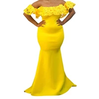 elegant dress women for wedding party yellow off the shoulder bodycon ruffles floor length mermaid luxury evening night vestidos