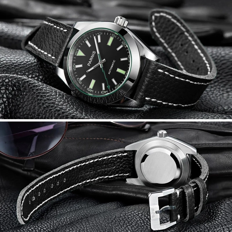 Модные механические Автоматические Мужские часы Parnis 40 мм сапфировые кристаллы