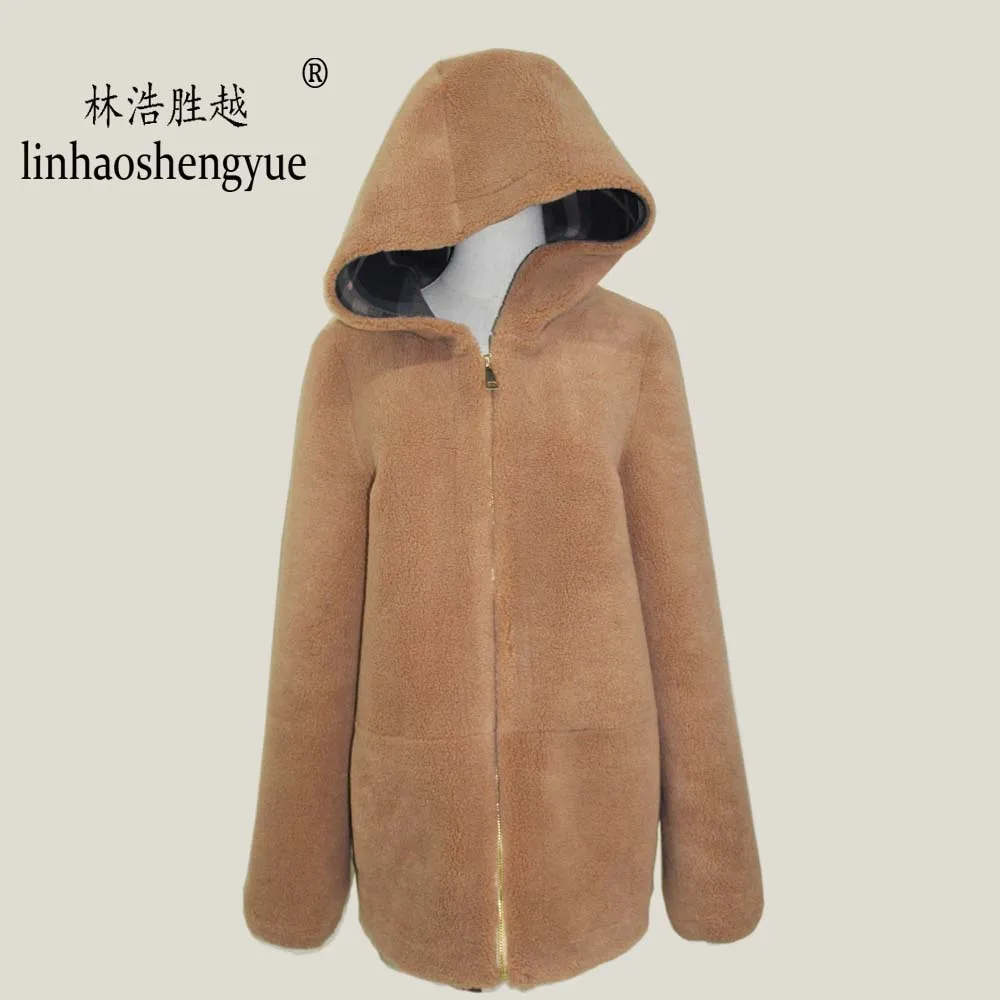Linhaoshengyue  2020 Spring New Fashion Women Blends Wool Coat Spring Autumn Winter Fashion Freeshipping  with Hood
