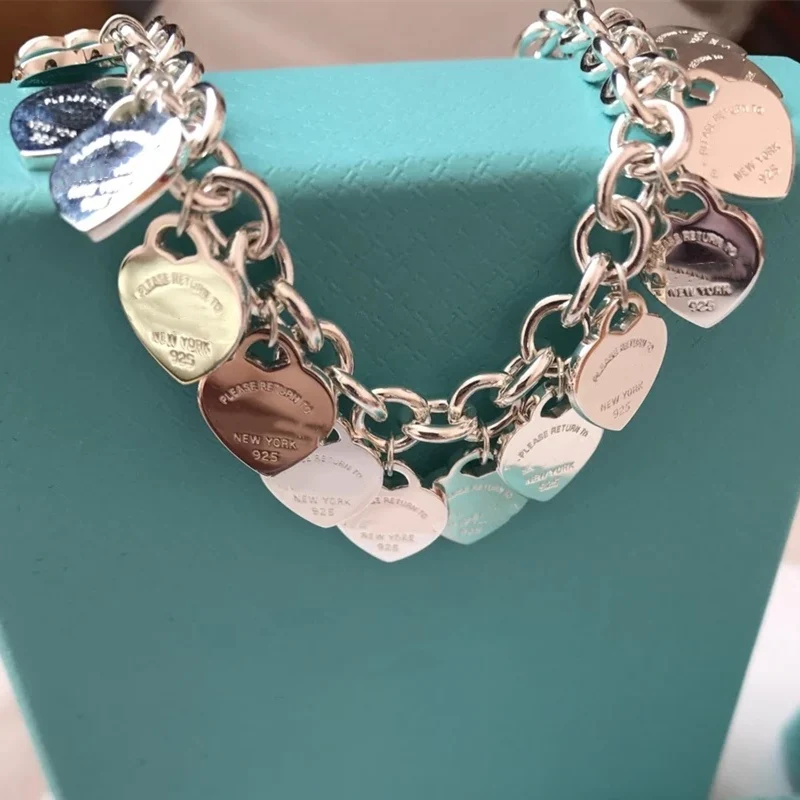Женский браслет из серебра 100% пробы с мульти сердцем|Гибкие и жесткие браслеты| |