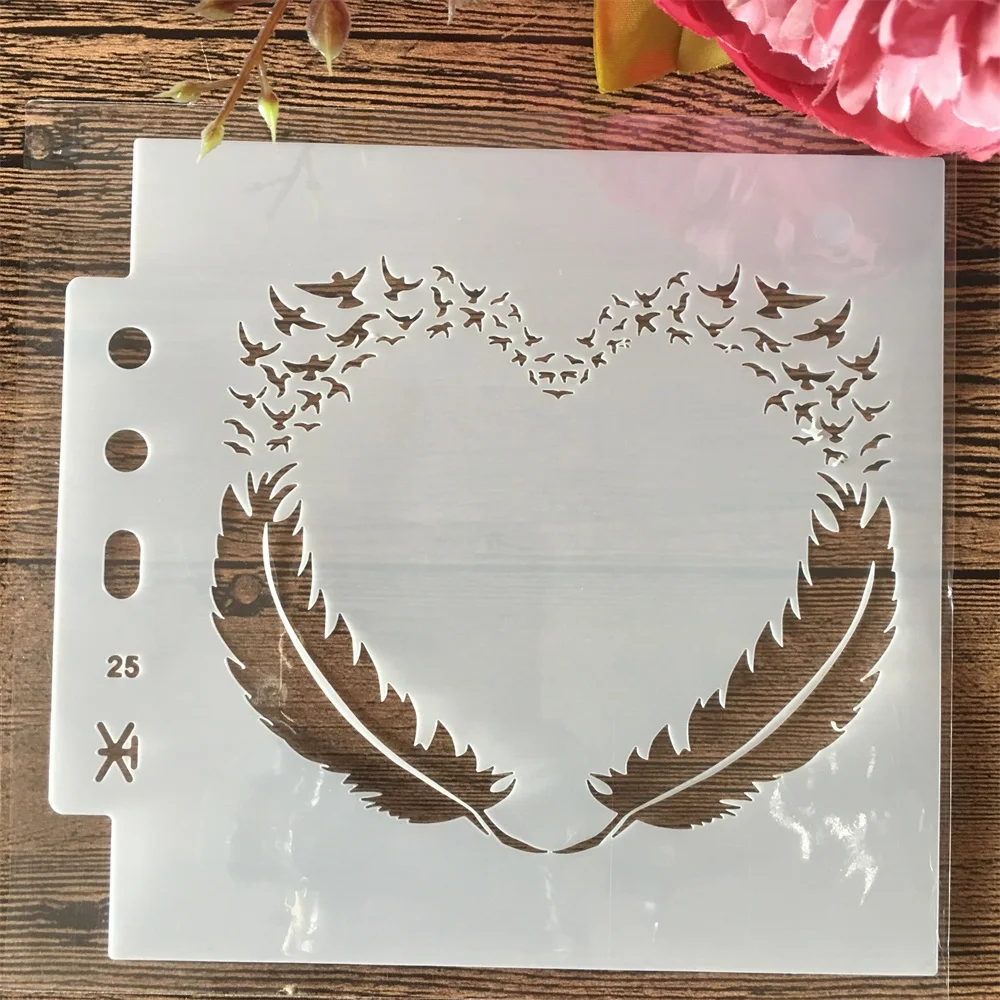 9 шт./компл. 13 см сердце Feather музыка Снег DIY наслоения Трафареты картина раскраска