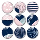 Стеклянный кабошон с геометрическим рисунком, синие и розовые цифровые изображения, ручная работа, круглые фото, кабошоны, демонстрационные изделия с плоской спинкой