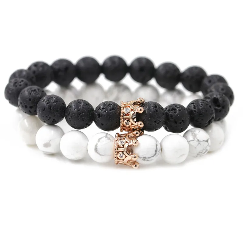 2 шт./лот черные бусины из природного камня лунный камень Лава браслет мужской