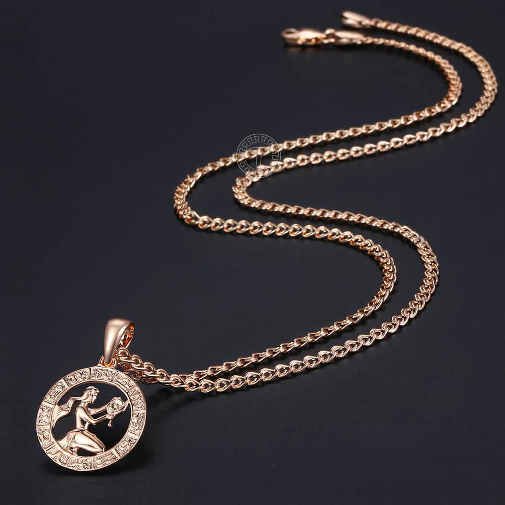 Новое модное ожерелье с знаком зодиака Virgo 585 подвеской из розового золота