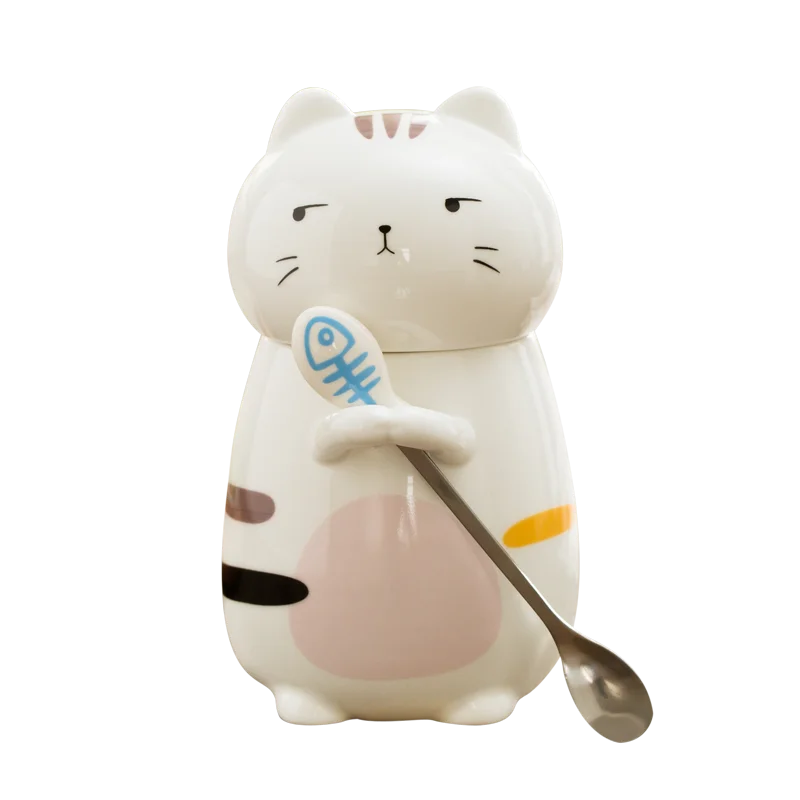 400ML Ceramic Cup Mug with Lid Spoon Coffee Milk Student Cute Stainless Steel The | Дом и сад
