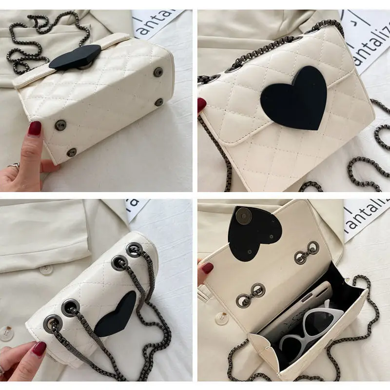 

Small Crossbody Bags for Women Pu Leather Plaid Chain Messenger Bag Female Hasp Small Flap Fashion