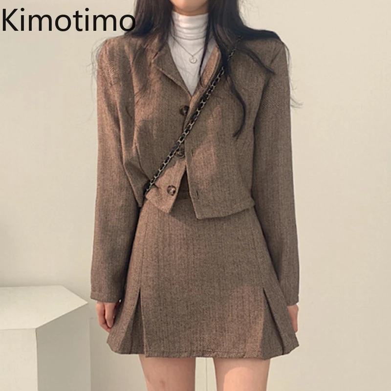 

Женский шерстяной Блейзер Kimotimo, Элегантная короткая куртка в Корейском стиле ретро на трех пуговицах, универсальные Топы с длинным рукавом ...