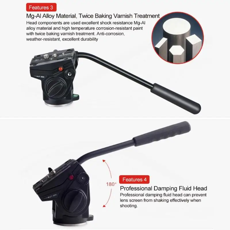 

Kingjoy VT-3510 Aluminum Alloy Video Tripod Head 360 Degree Panoramic Camera Stand Fluid Damping Holder