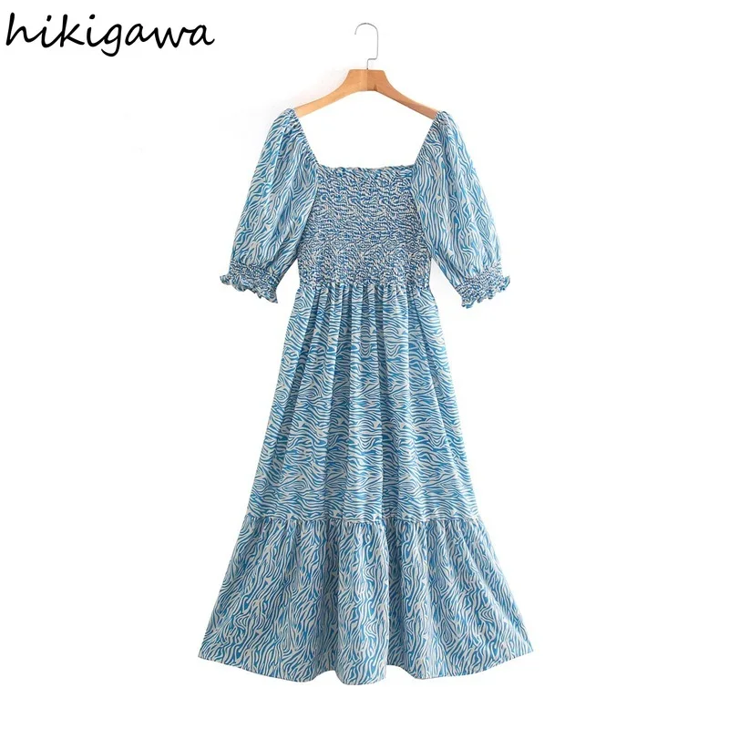 

Платье Hikigawa женское с квадратным вырезом, модный винтажный приталенный сарафан с коротким рукавом и высокой талией, плиссированный пуловер...