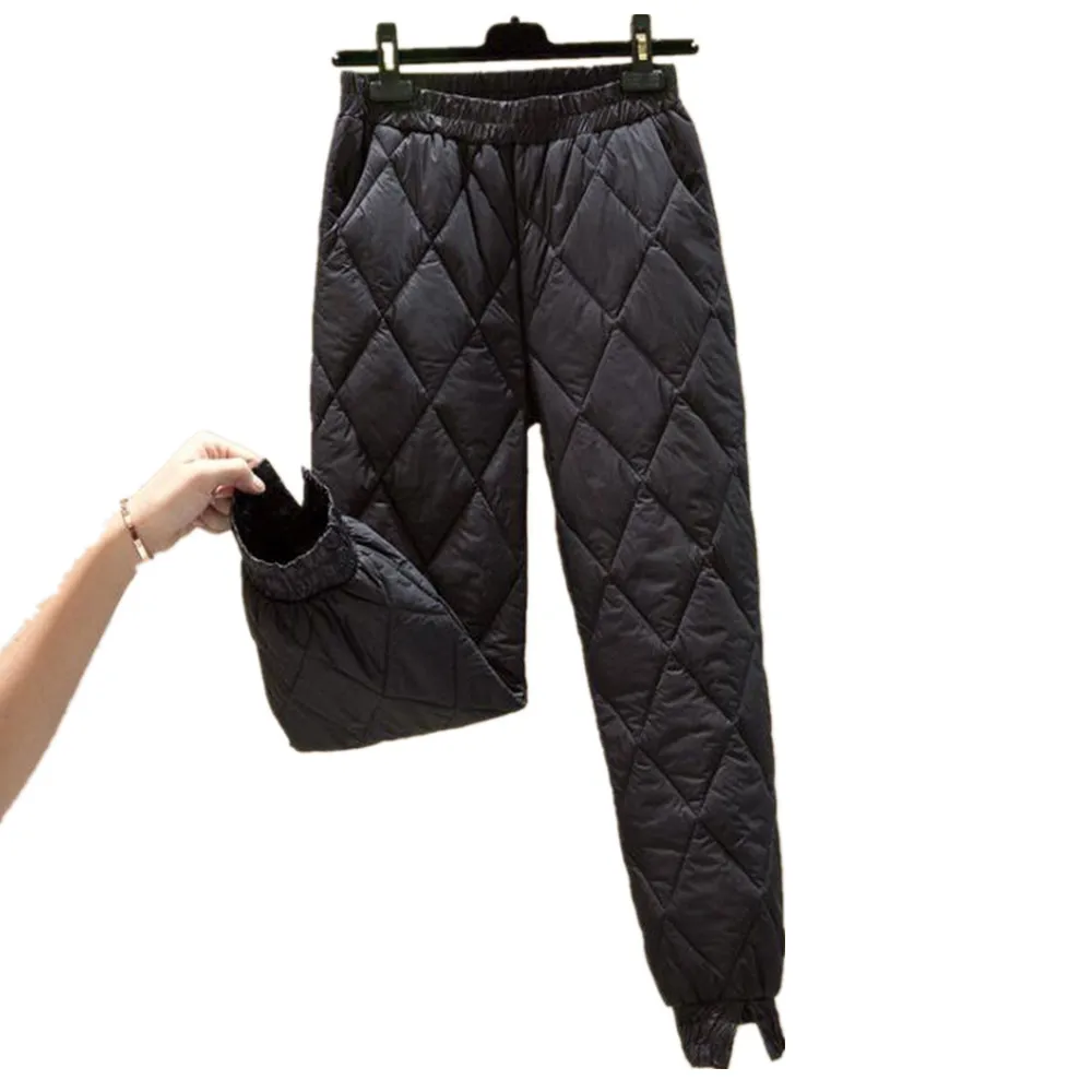 

Plus Size Women Winter Thick Cotton Harem Pants Black Streetwear Joggers Women Trousers Windproof Plaid Wide Legged Pants