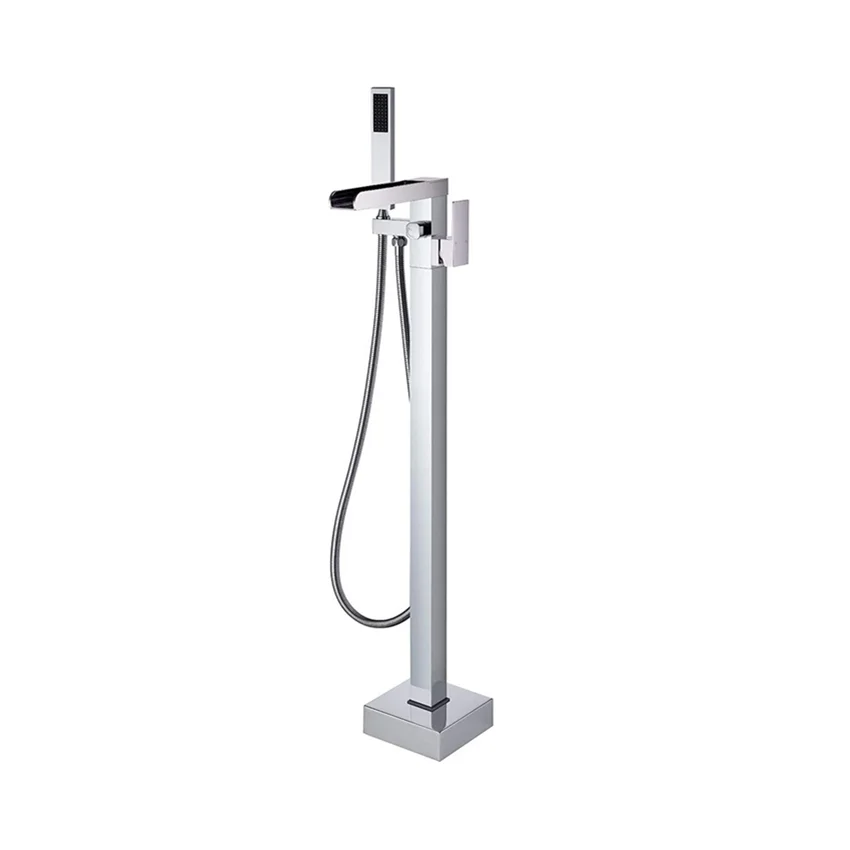 

Stainless Steel Bathtub Floor Standing Faucet Mixer Tap With 360 Rotation Spout Waterfall Sink For Freestanding Floor Bathtub