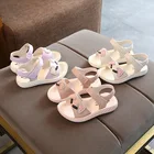 Сандалии-гладиаторы для девочек, мягкая пляжная обувь для детей, милые летние босоножки с цветами для принцесс