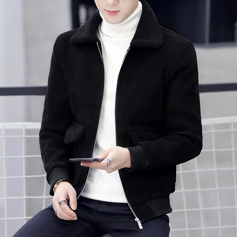 Мужская теплая зимняя куртка на флисовой подкладке с бархатным воротником и
