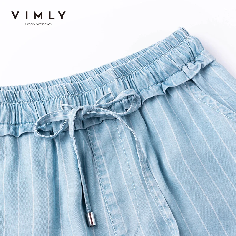Женские широкие брюки в полоску Vimly Свободные повседневные длиной до щиколотки с