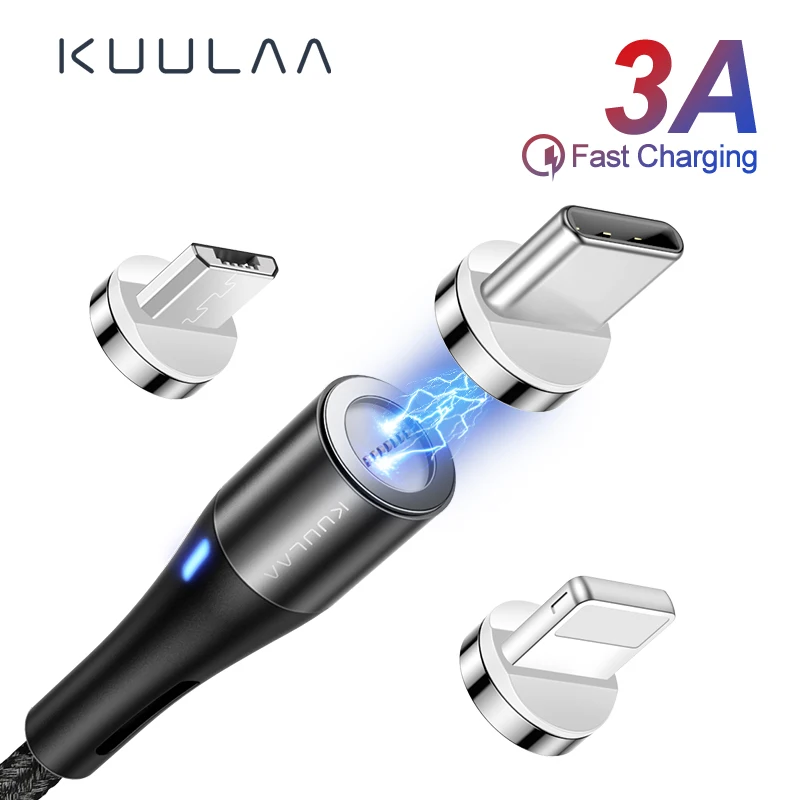Магнитный кабель KUULAA Micro USB C 3A адаптер для быстрой зарядки iPhone Samsung XiaoMi зарядный Type