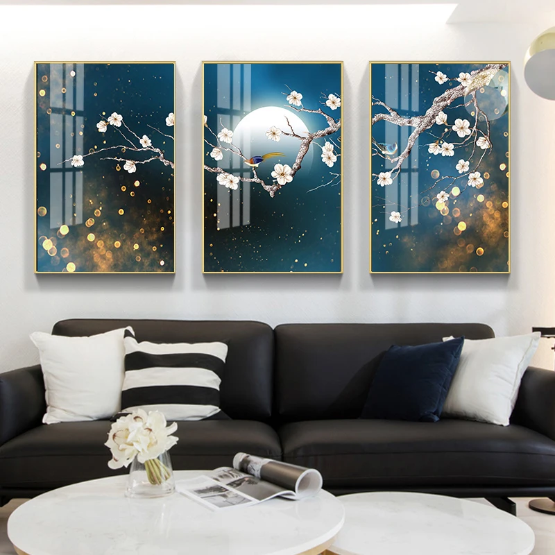 

Traditional Chinese Style Canvas Painting Apricot Flower Plum Blossom Wall Art Posters Nordic Living Room Decoration No Frame