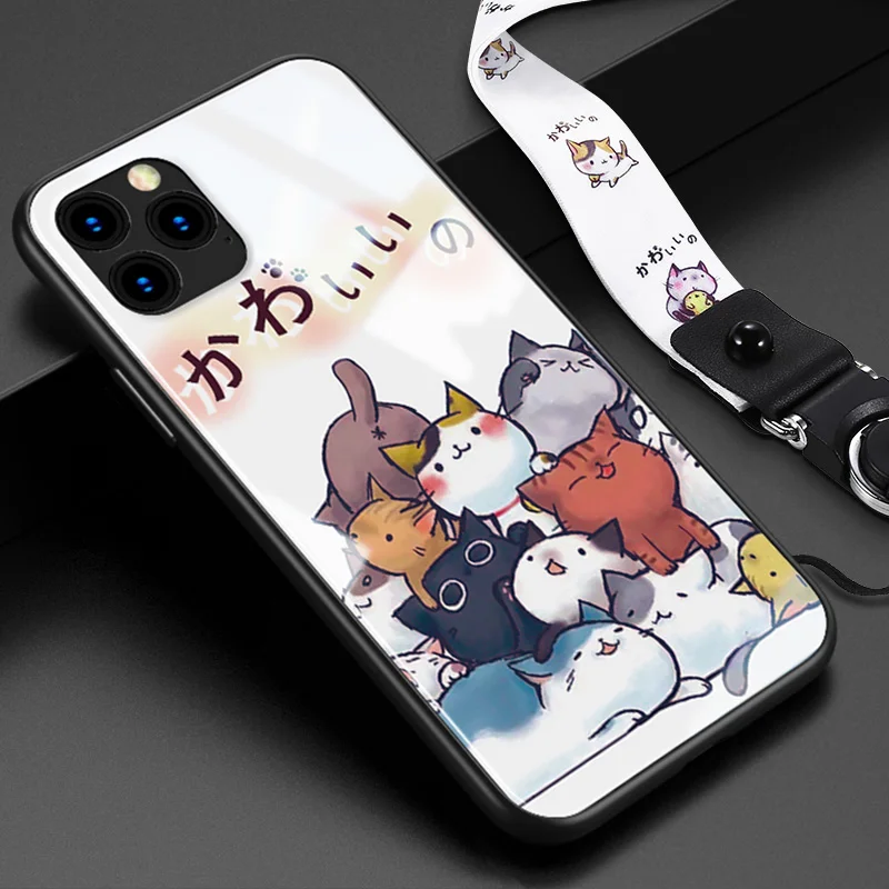 yiduimaomi Для iphone 11 pro max 6,5 6,1 чехлы из закаленного стекла защитные чехлы для телефона с милым животным котом для iphone 11 pro стеклянная оболочка Крышка - Цвет: yiduimaomi
