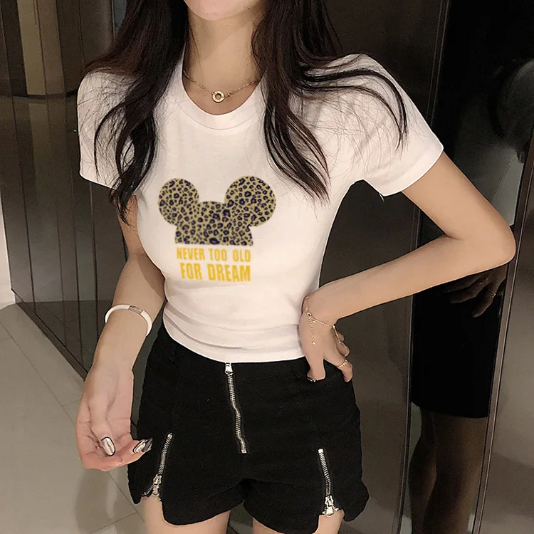 Кроп размера плюс футболка микки женские рубашки летние топы Графические