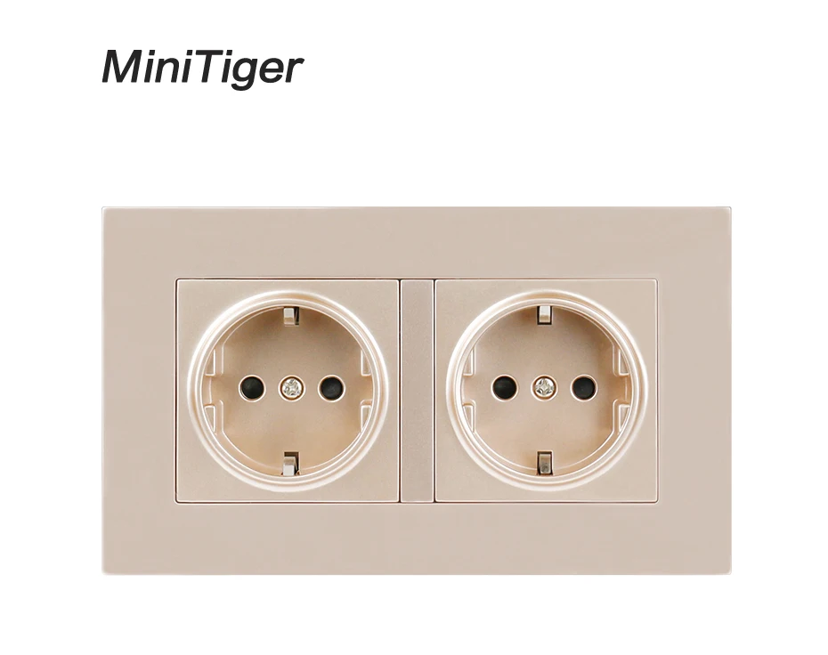 Minitiger Высокое качество золото пластик настенная мощность двойная розетка заземленная, 16А стандарт ЕС Электрический двойной выход 146 мм* 86 мм