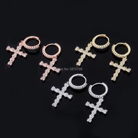 gold plated cross hoop earrings set ice out zircon rose gold cross drop earrings jewelry for women