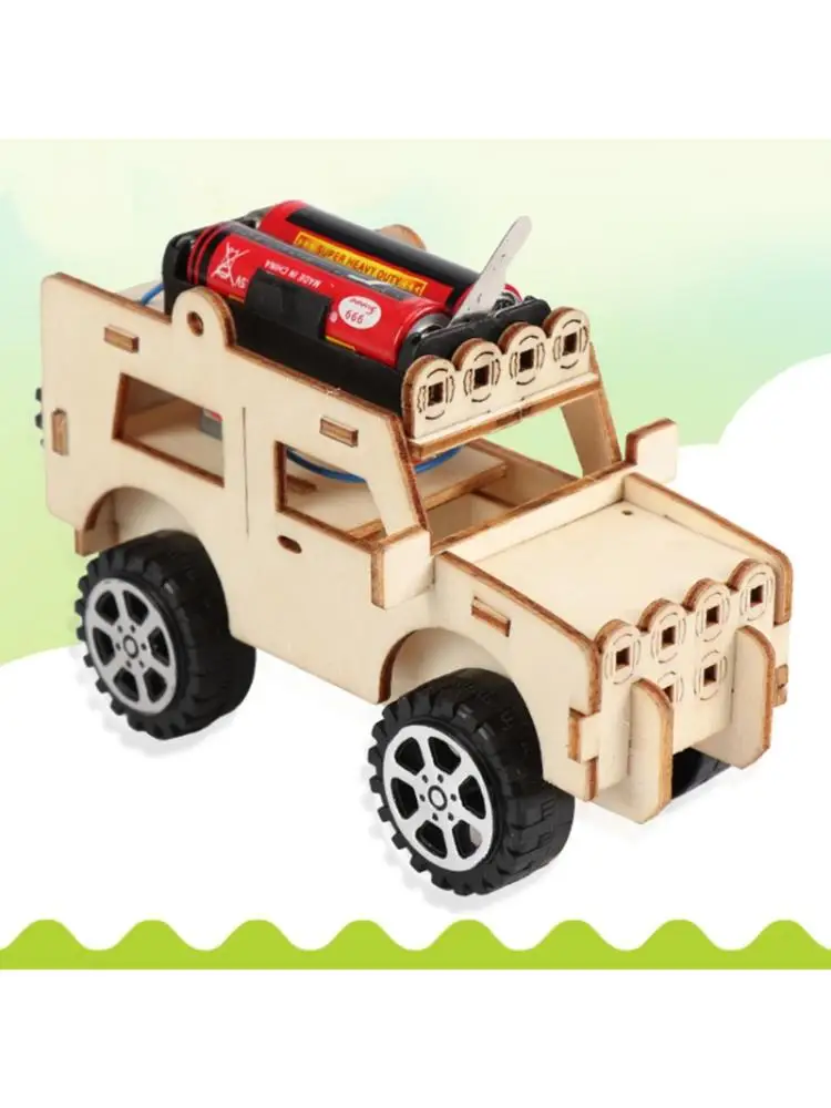 

Wooden Electric Car Model Blocks DIY Kids Assembling Toy Science Experiment Kit Educational Gift