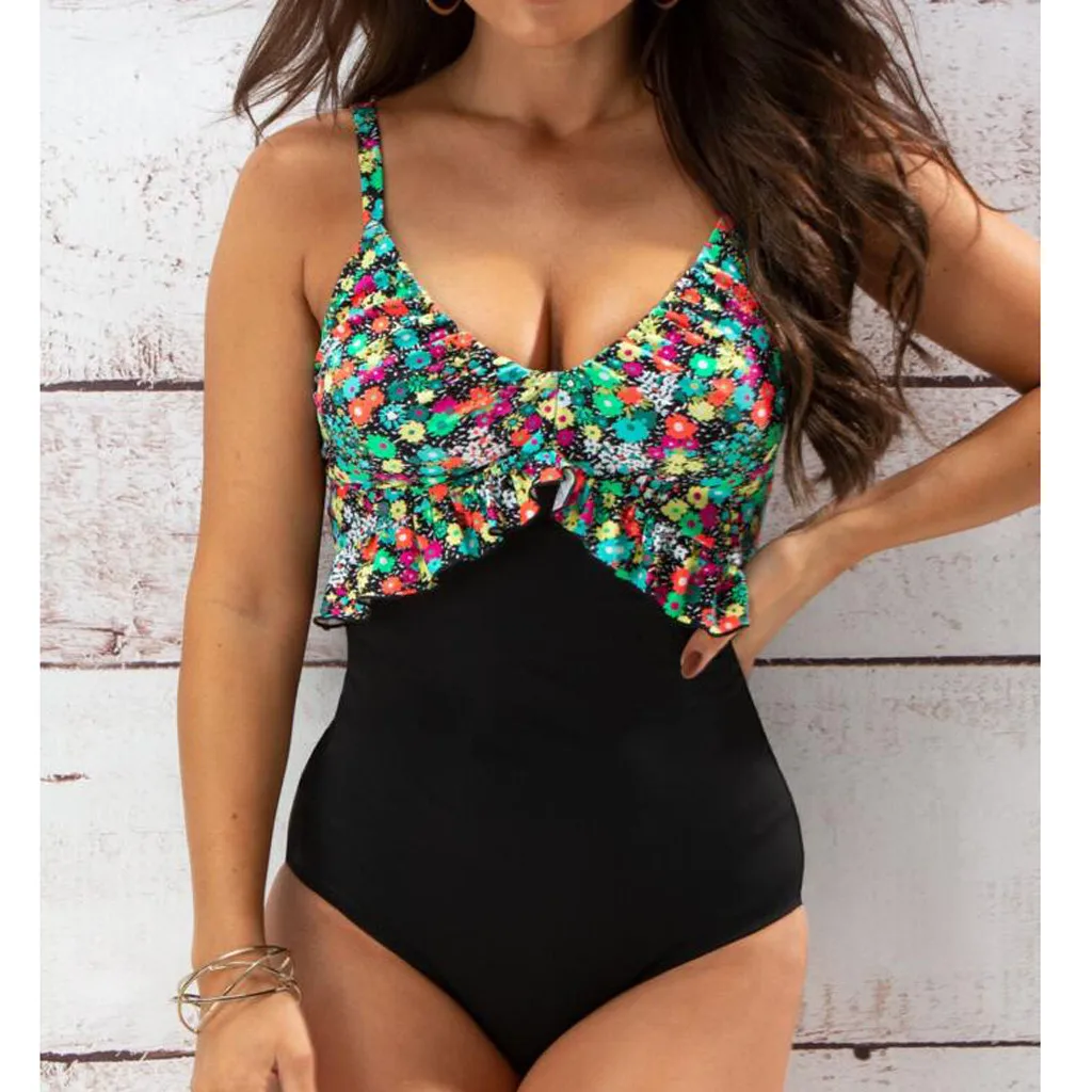 Женский купальник танкини цельный сексуальный принт глубокий v образный вырез