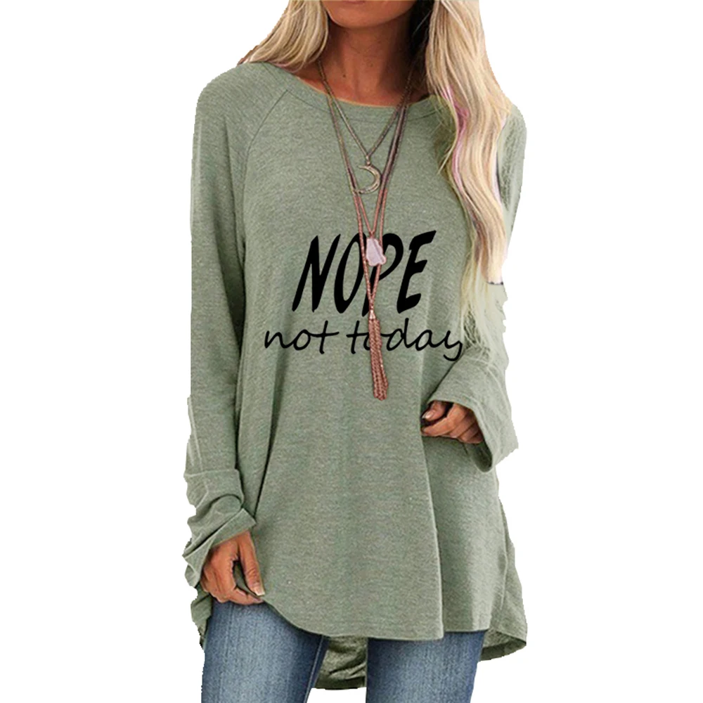 

#w Casual Women T-Shirts Long Sleeve Round Neck Letter Print Irregular Long Tops Clothes Loose Soft Ladies Tee Shirts