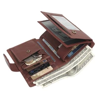 rfid high quality crazy horse genuine leather slim wallet pocket money dollar bill purse for men