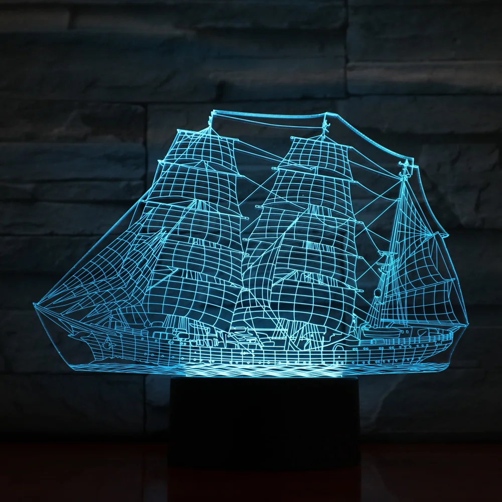 [Seven Neon] парусная лодка корабль яхта акриловая 7 цветов настольная лампа 3D новинка