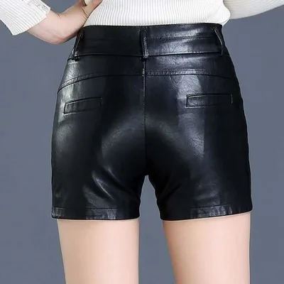 

Spring new PU leather shorts high waist large size fashion casual women's leather shorts
