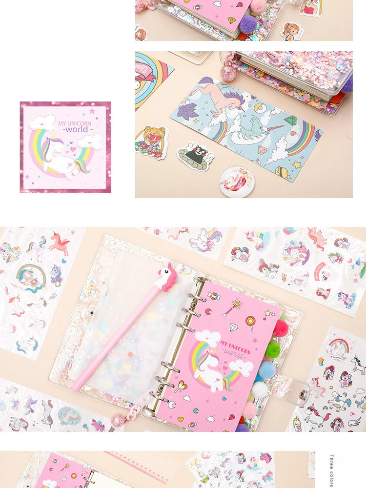 18 шт./компл. Kawaii Единорог ежедневнике Розовый ПВХ прозрачный Тетрадь Kawaii Наклейки на ручку Подарочная коробка для девочек дневник