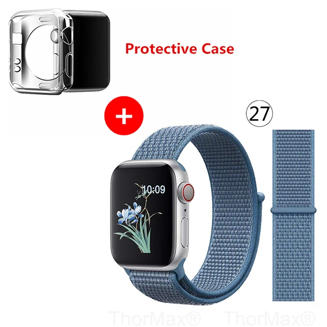 Нейлоновый спортивный бесшовный ремешок для наручных часов iwatch, 4 цвета, в полоску, легкий мягкий сплетенный ремешок для наручных часов Apple Watch 4 серии 3/2/1 38 мм 42 мм 40 мм 44 мм - Цвет ремешка: 27-Cape Cod Blue