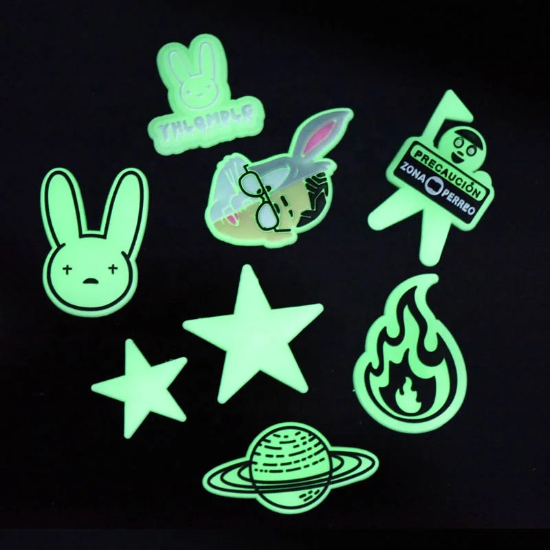 1 Pcs Glow in The Dark Croc Charms PVC Noctilucence Accessories Decoration Bad Bunny for Clog Button Charm