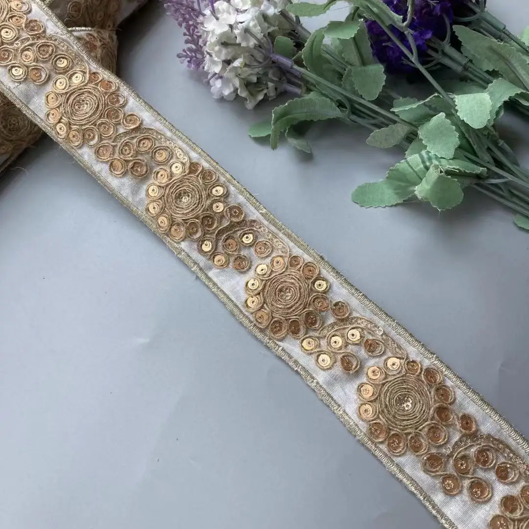 1 ярд кружевная ткань с блестками вышивка Цветочная отделка цветочные блестки