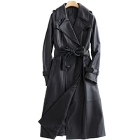 lautaro long black leather trench coat for women long sleeve belt lapel women fashion 2020 luxury spring british style outerwear