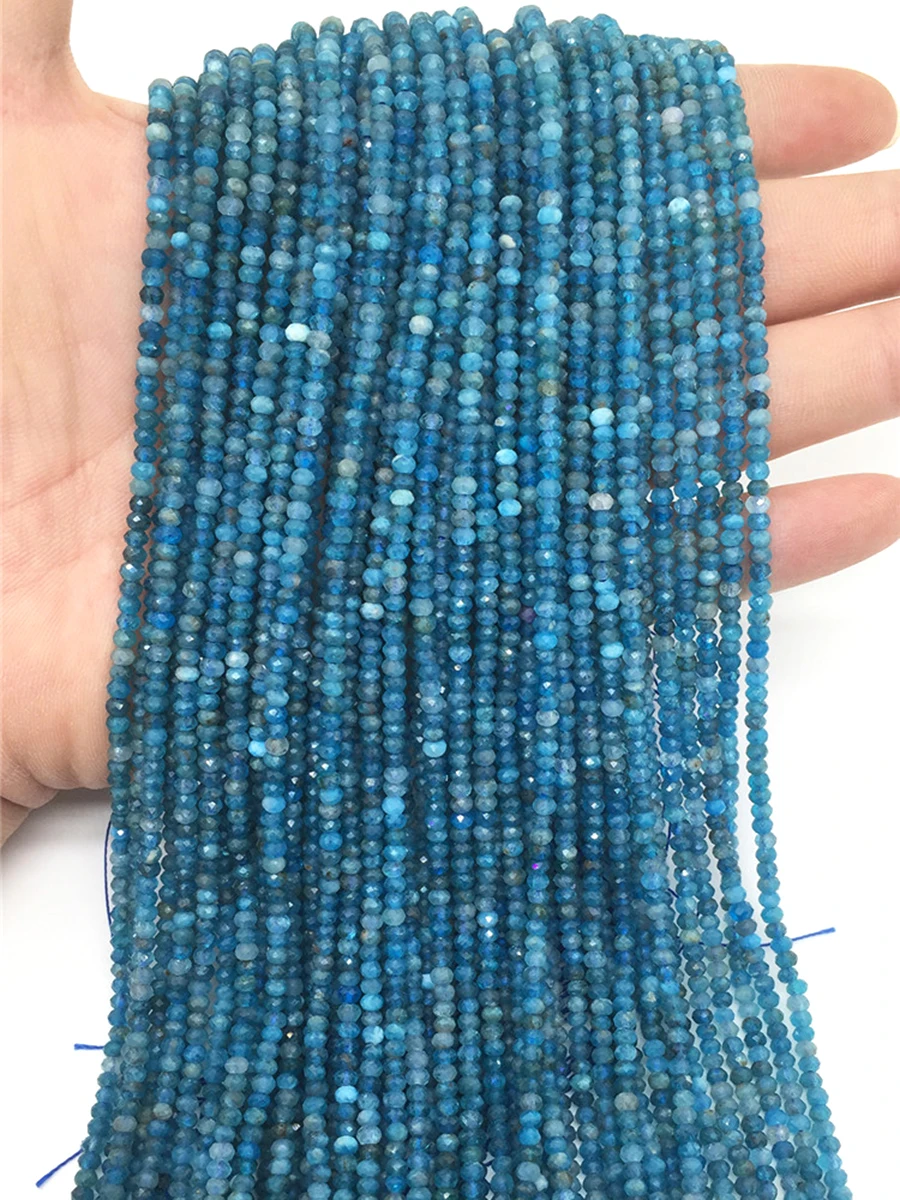 

Natural Stone Faceted Blue Apatite Beads Small Section Loose Spacer for Jewelry Making DIY Necklace Bracelet 15'' 3x4mm