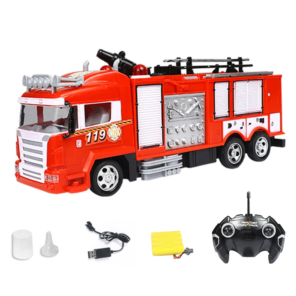 

Remote Control Fire Engine Simulation Electric Fire Trunk One-button Water Spray RC Car Toy With Sound And Light For Kids