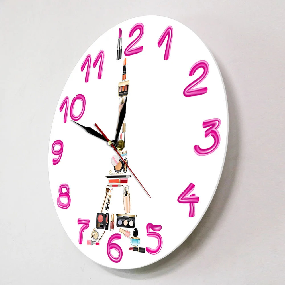 Парижская косметика современные настенные часы Эйфелева башня девушка комната